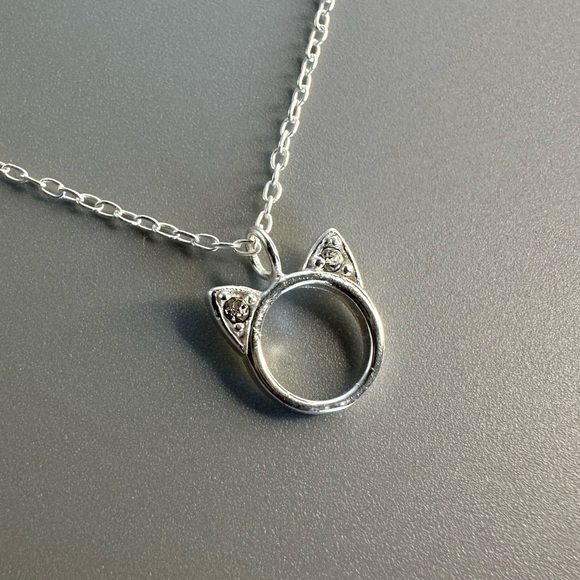 Sterling Silver Cat Ears Pendant Necklace – Cute & Minimalist Jewelry - Picture 4 of 9